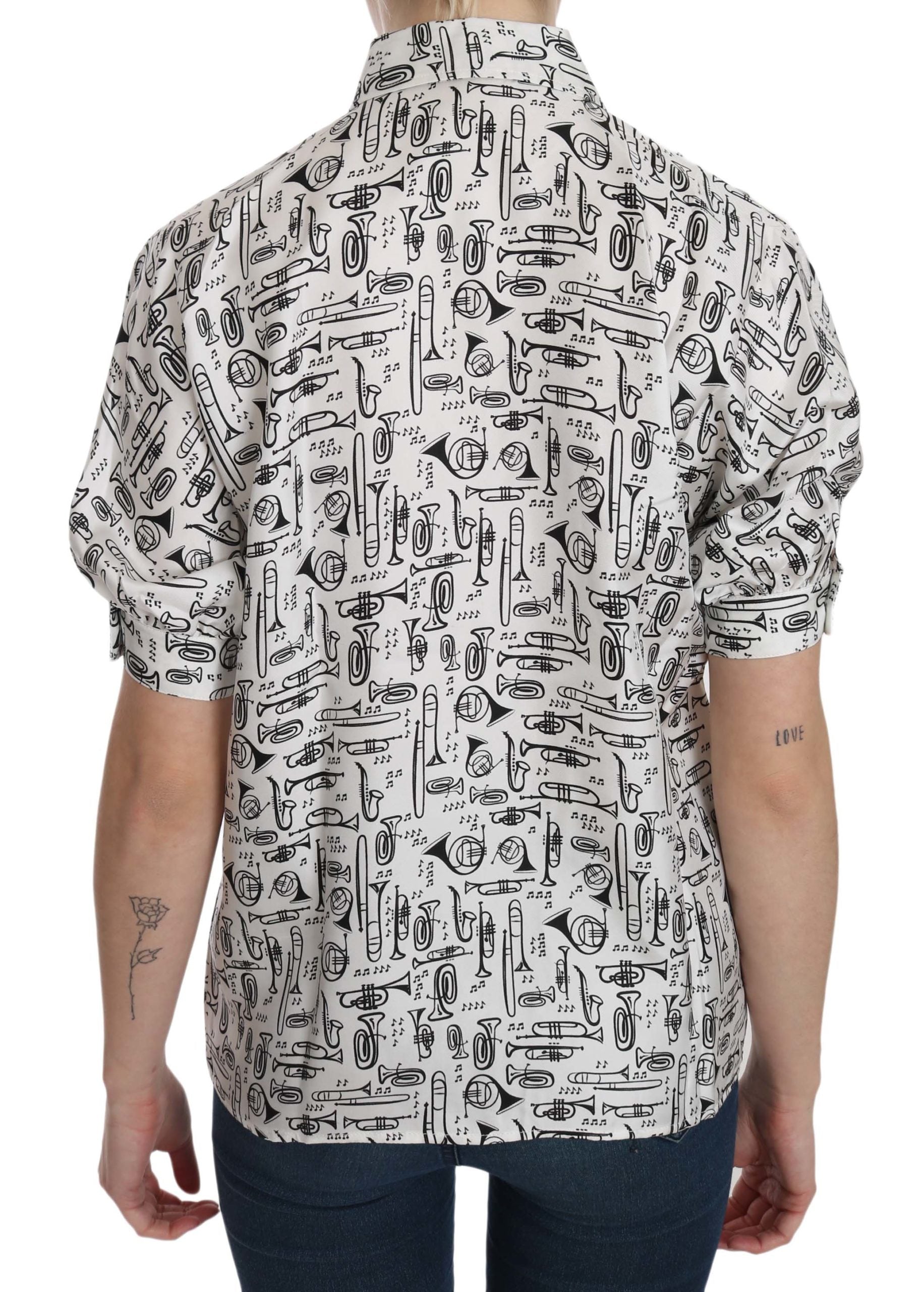 Dolce & Gabbana Weiße Bluse mit Musikinstrumenten-Print
