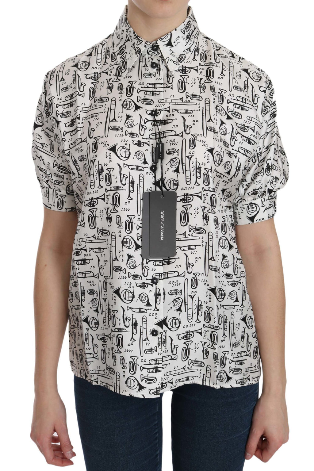 Dolce & Gabbana Weiße Bluse mit Musikinstrumenten-Print