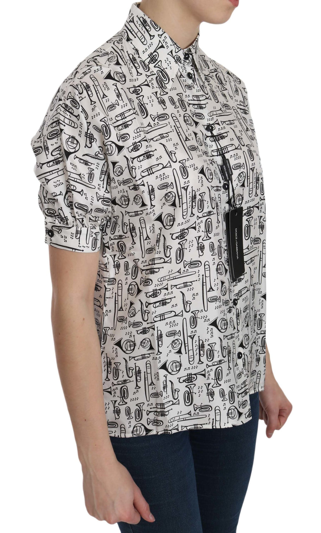 Dolce & Gabbana Weiße Bluse mit Musikinstrumenten-Print
