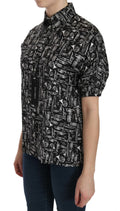 Dolce & Gabbana schwarze Bluse mit Kragen und Musikinstrumentenmotiv