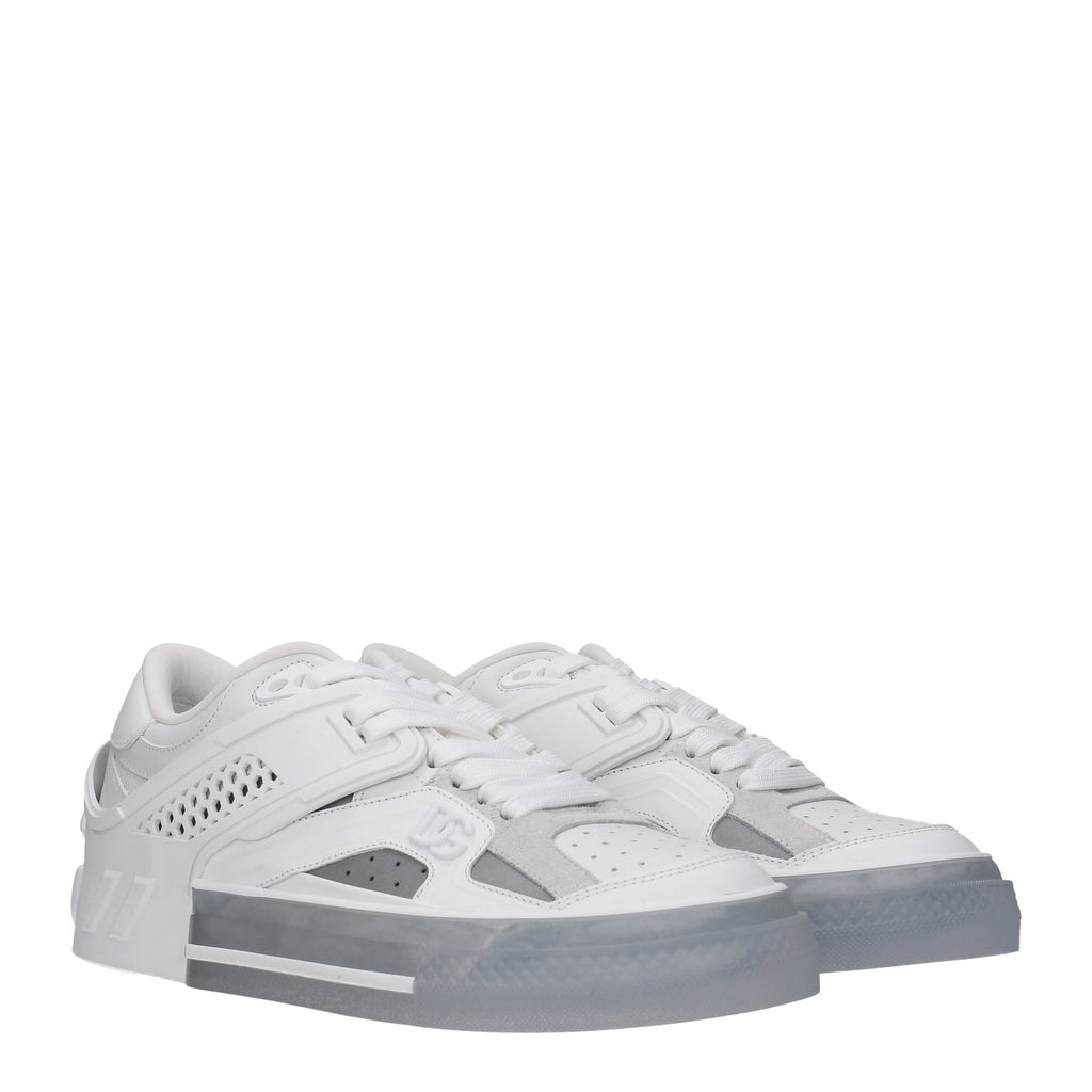 Baskets basses en cuir blanc Dolce & Gabbana, sneakers élégants pour homme avec semelle en caoutchouc.