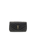 Sac à épaule Saint Laurent en cuir d'agneau noir Ovis Aries avec détails élégants et finition raffinée.