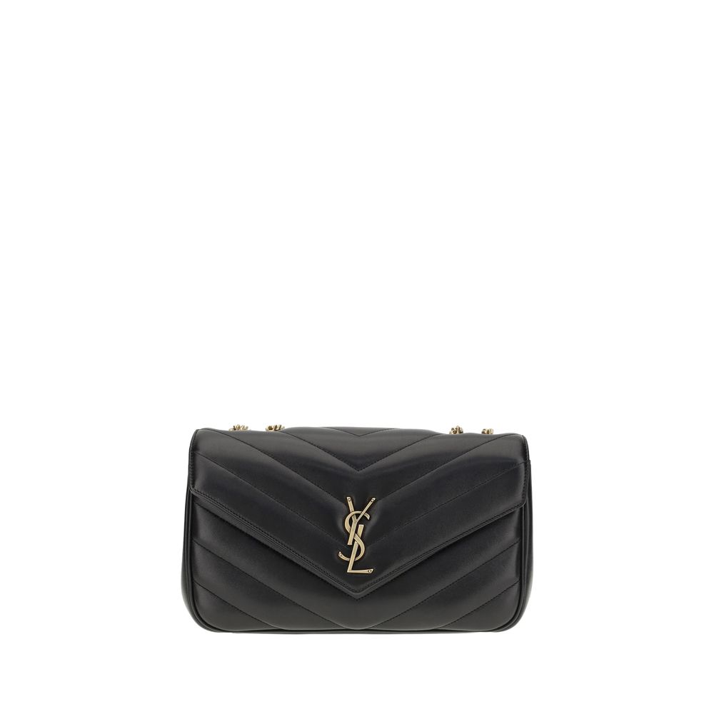 Sac à épaule Saint Laurent en cuir d'agneau noir Ovis Aries avec détails élégants et finition raffinée.