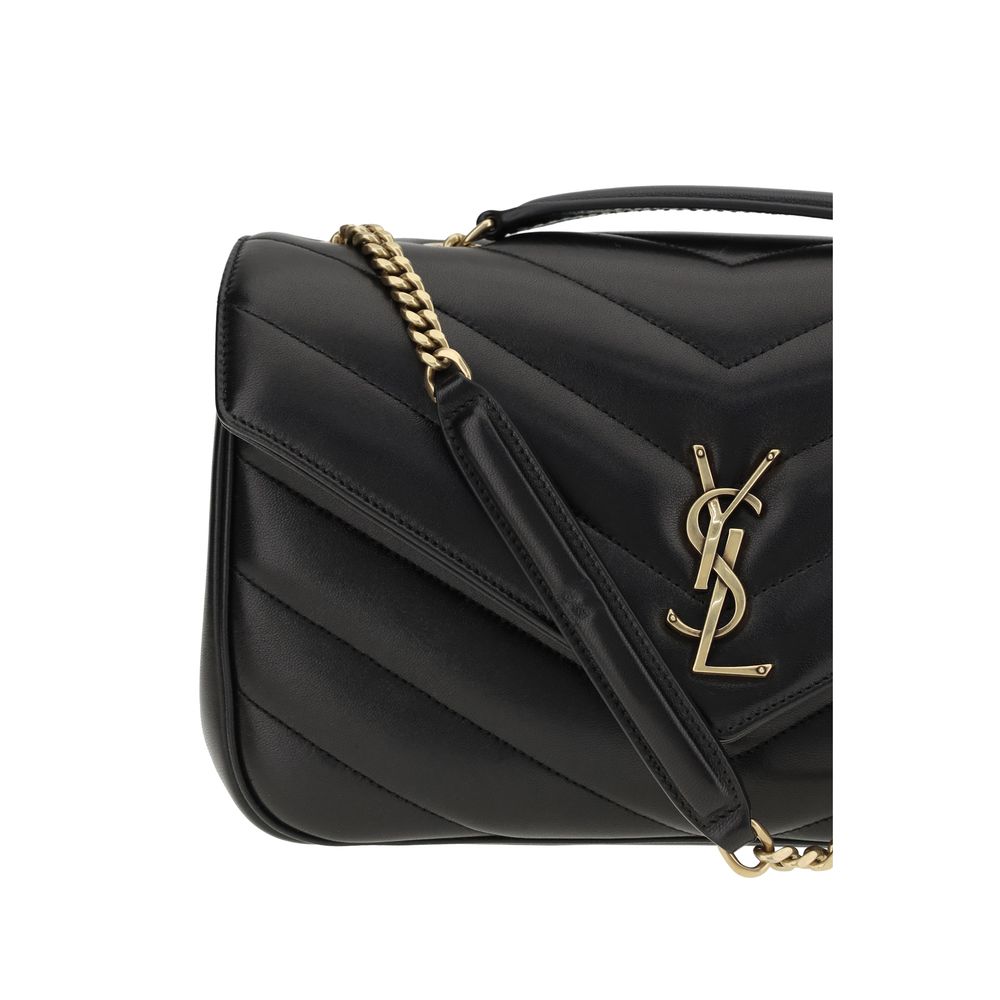 Sac à épaule Saint Laurent en cuir d'agneau noir, modèle Ovis Aries, avec détails élégants et finition raffinée.
