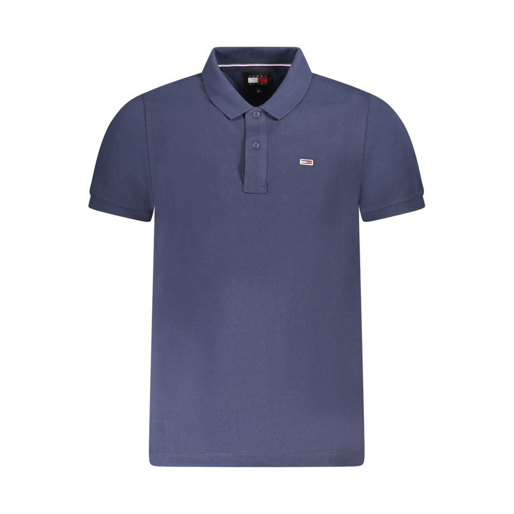 Chemise polo en coton bleu Tommy Hilfiger pour homme, col classique et logo emblématique sur la poitrine.