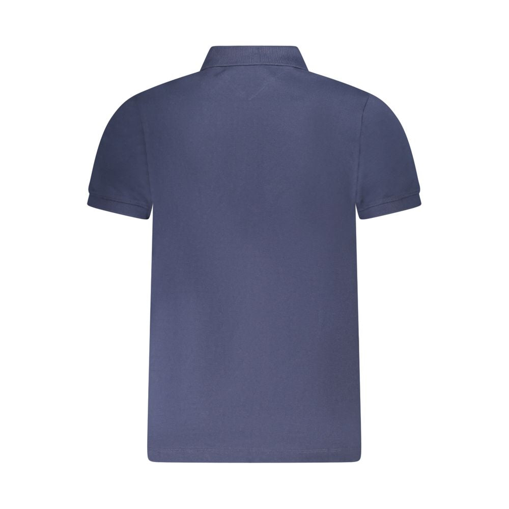 Chemise polo homme Tommy Hilfiger en coton bleu, col classique et logo en badge sur la poitrine.