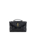 Sac à main Saint Laurent en cuir d'agneau noir, sac d'épaule élégant avec détails sophistiqués.
