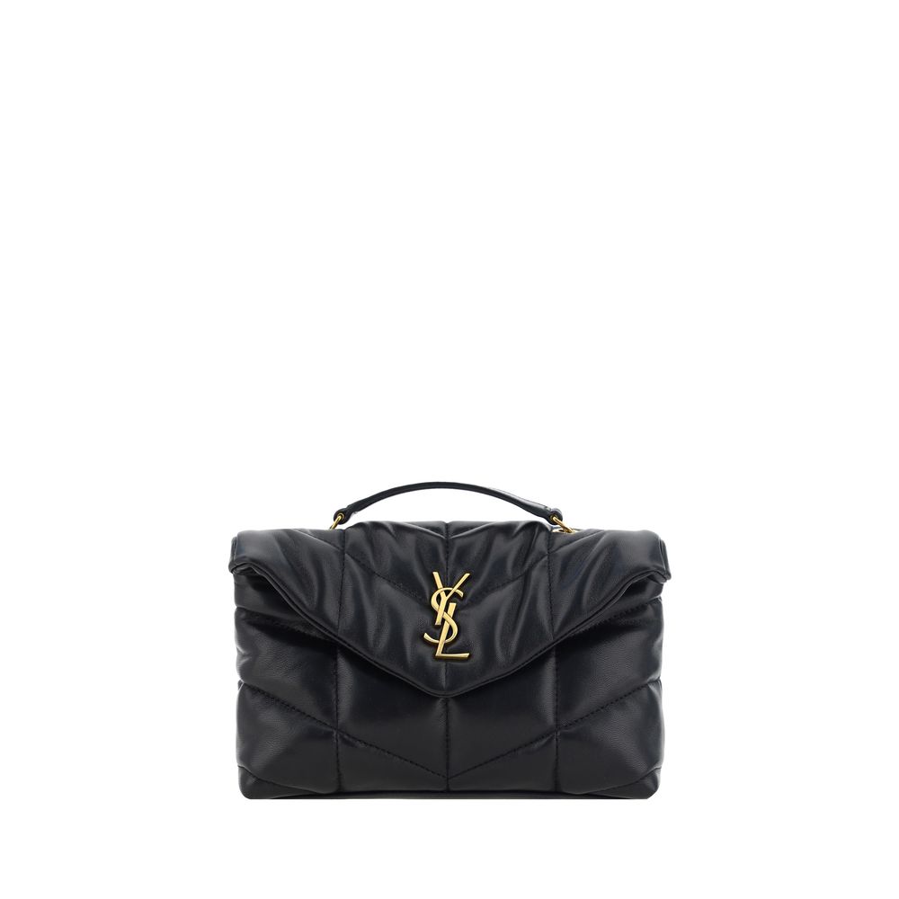 Sac à main Saint Laurent en cuir d'agneau noir, sac d'épaule élégant avec détails sophistiqués.