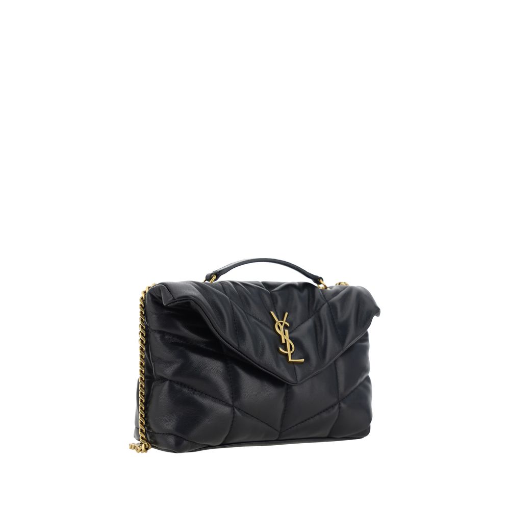 Sac à épaule Saint Laurent en agneau noir Ovis Aries, design élégant avec bandoulière en cuir et finition raffinée.