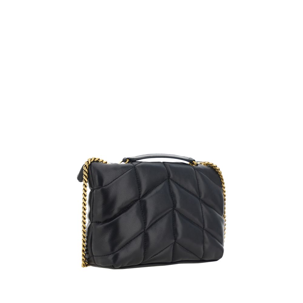 Sac à bandoulière noir Saint Laurent en agneau Ovis Aries, détail du cuir et de la finition élégante.