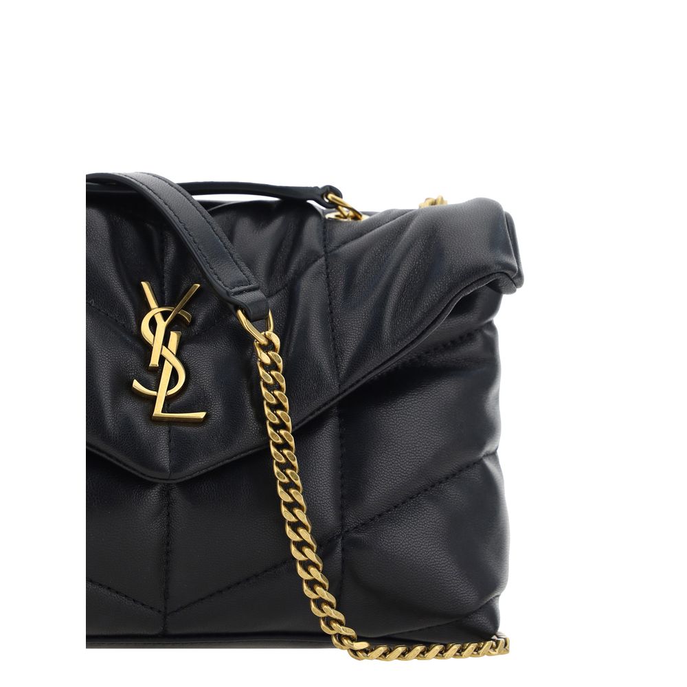 Sac à épaule Saint Laurent en lambskin noir avec détails en or, design élégant et sophistiqué pour femme.