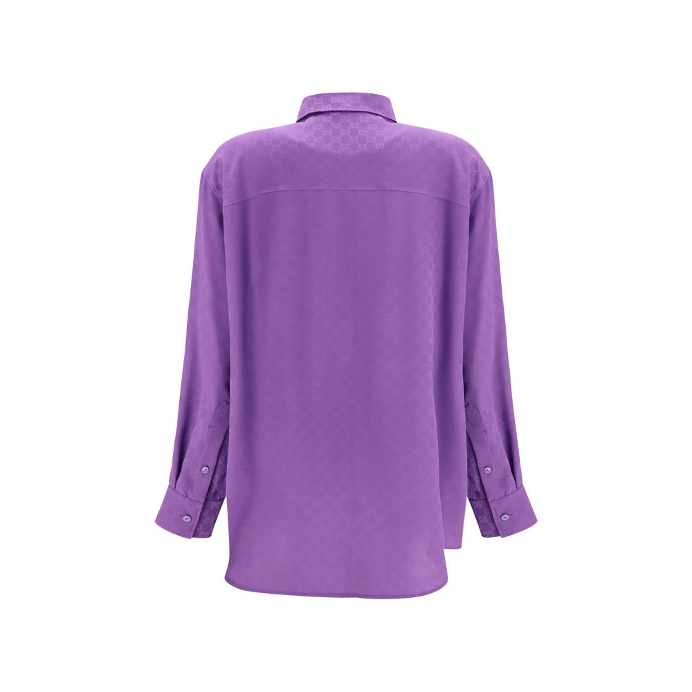 Chemise en soie violette Gucci avec col classique et manches longues, élégante et luxueuse pour un style sophistiqué.