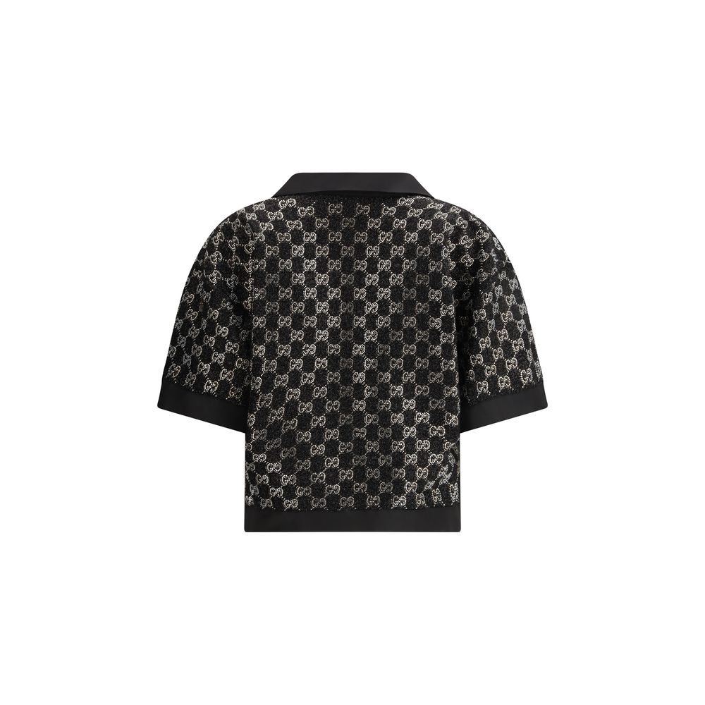 Chemise noire en viscose Gucci, vue de face, avec col classique et boutons visibles, élégante et sophistiquée.