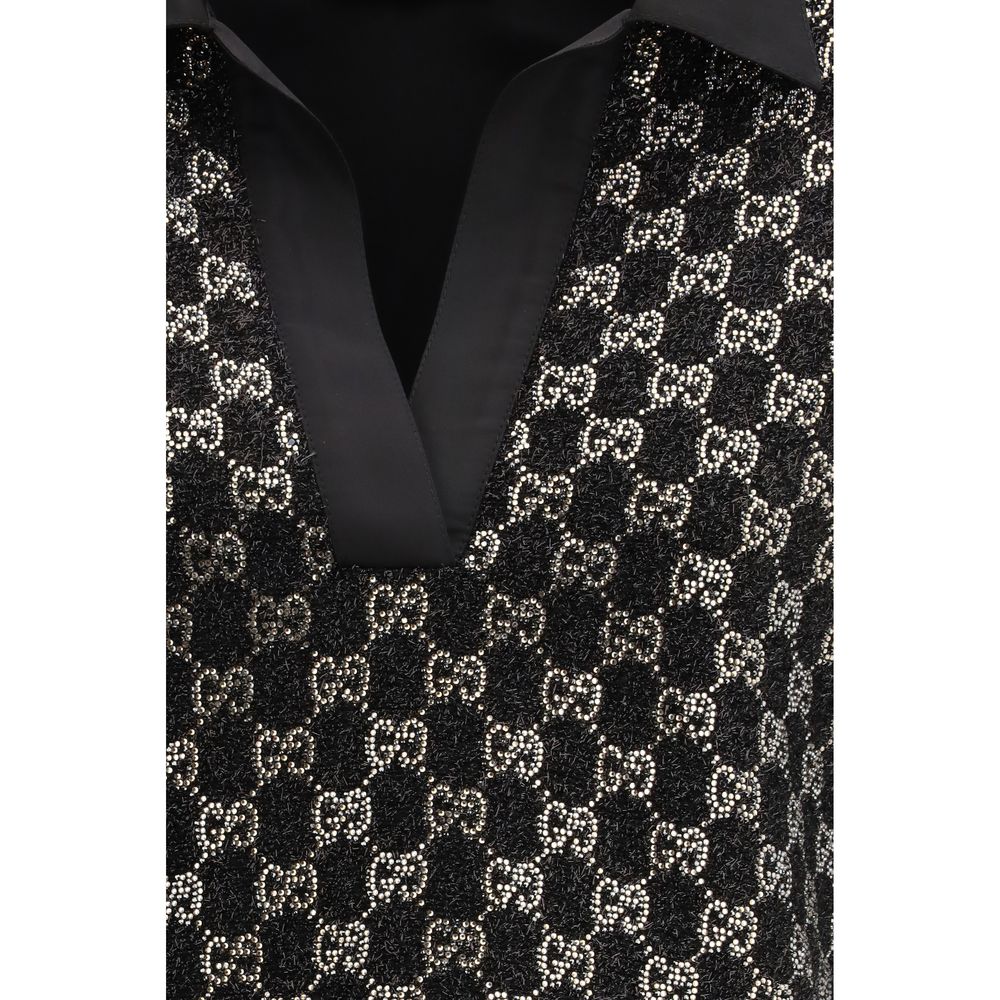 Chemise en viscose noire Gucci avec col classique et manches longues, vue de face.