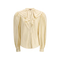 Chemise en soie beige Gucci avec col classique et manches longues, élégante et raffinée pour homme ou femme.