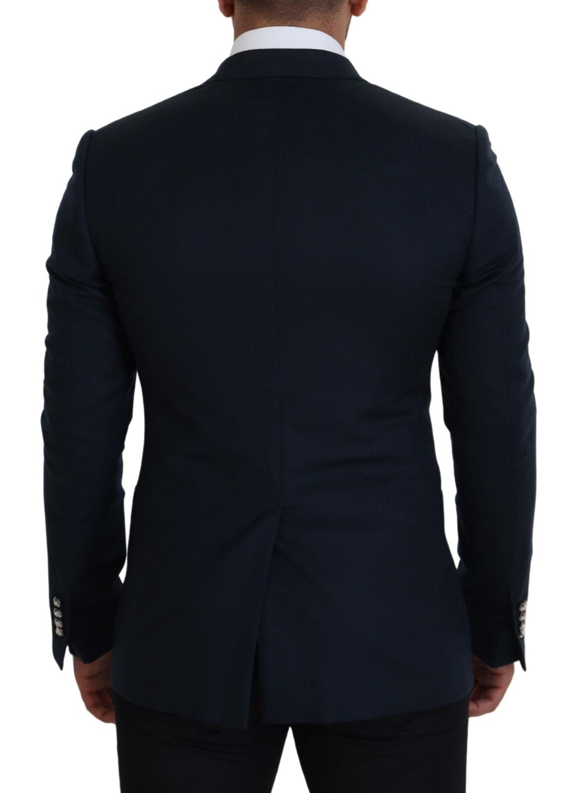 Veste formelle bleue Dolce & Gabbana à double boutonnage, élégante blazer pour homme avec coupe ajustée.