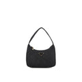 Sac à bandoulière en nylon noir Prada, vue de face, avec logo Prada visible, style élégant et pratique.