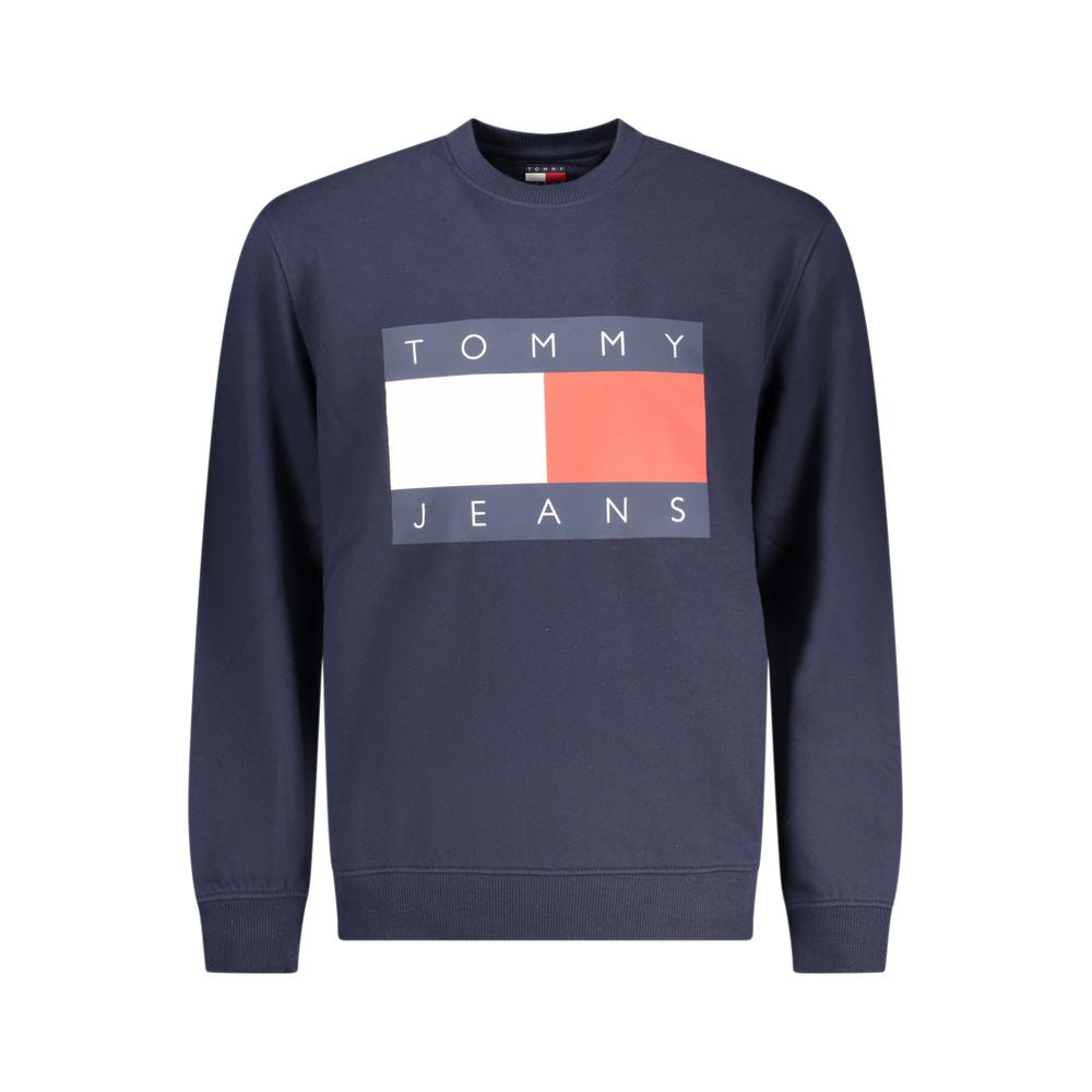 Sweat-shirt homme en coton bleu Tommy Hilfiger avec logo sur la poitrine, décontracté et confortable.