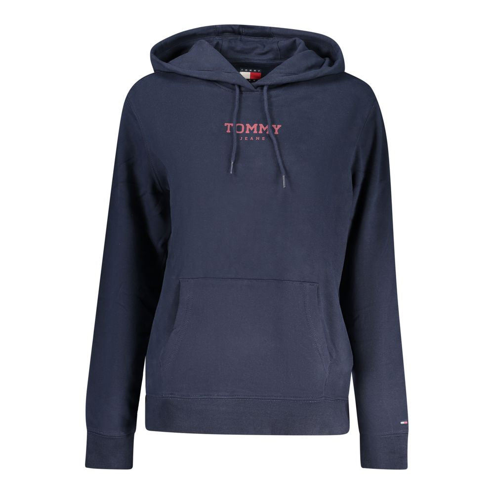 Sweat à capuche en coton bleu pour femmes de Tommy Hilfiger, vue de face avec logo sur la poitrine.