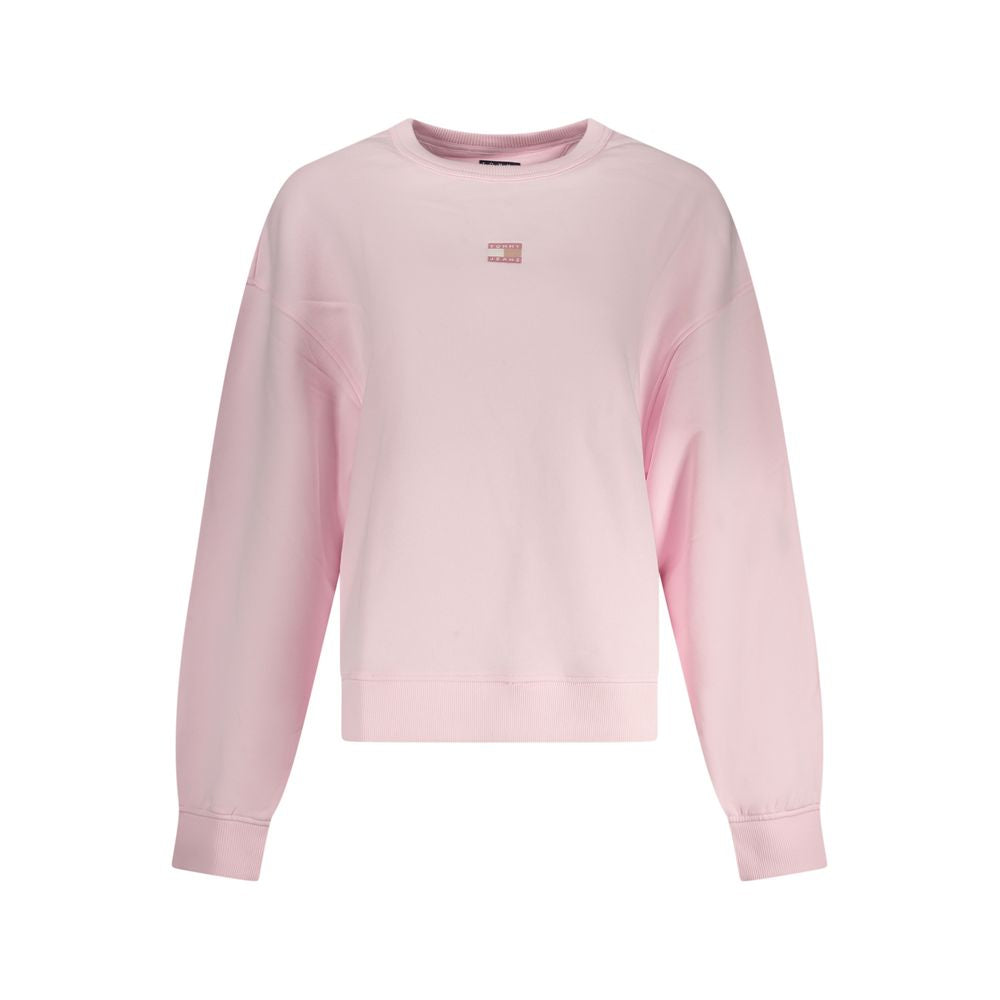 Sweat-shirt pour femmes en coton rose de la marque Tommy Hilfiger, style décontracté avec logo visible sur la poitrine.