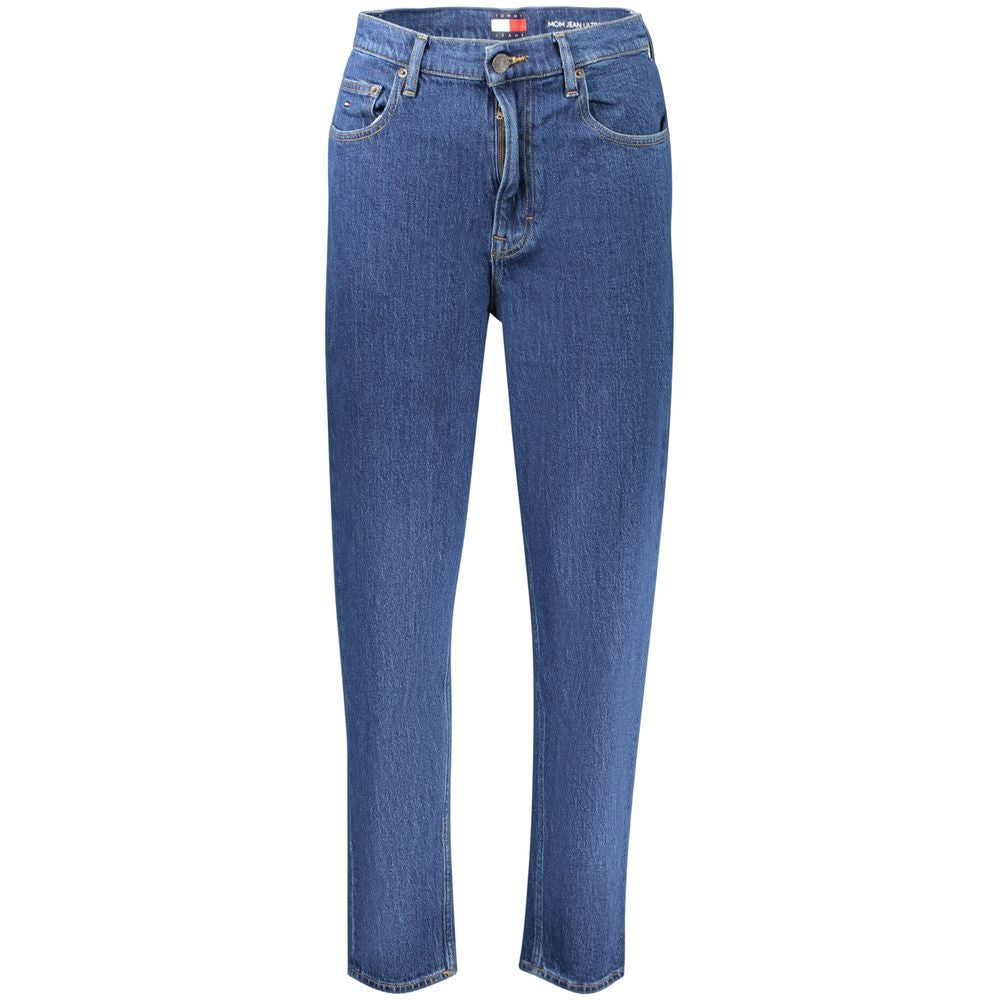 Jeans en coton Tommy Hilfiger pour femmes, coupe classique, couleur bleue, détails de couture visibles.