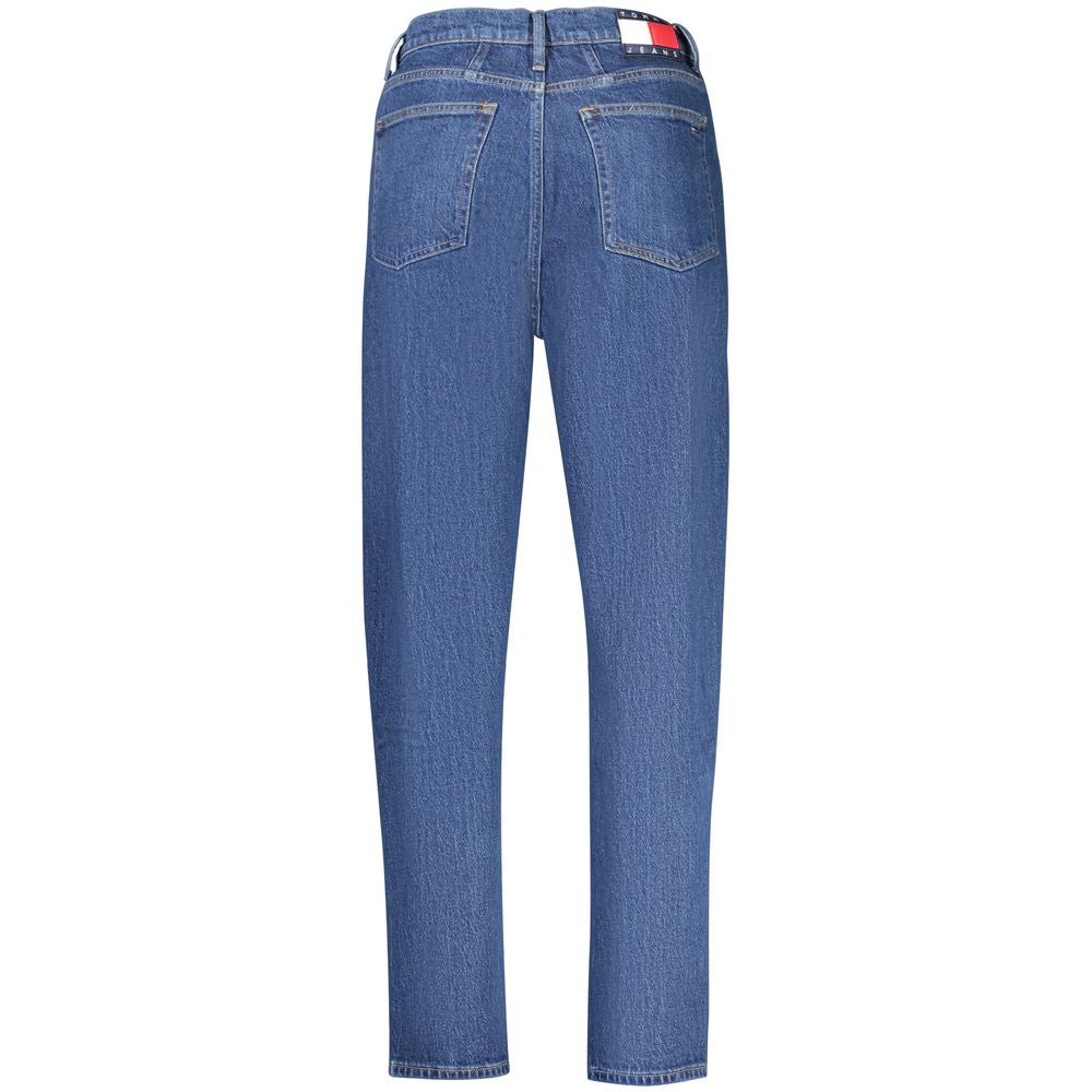 Jeans en coton bleu pour femme de la marque Tommy Hilfiger, coupe classique et détail de la ceinture.
