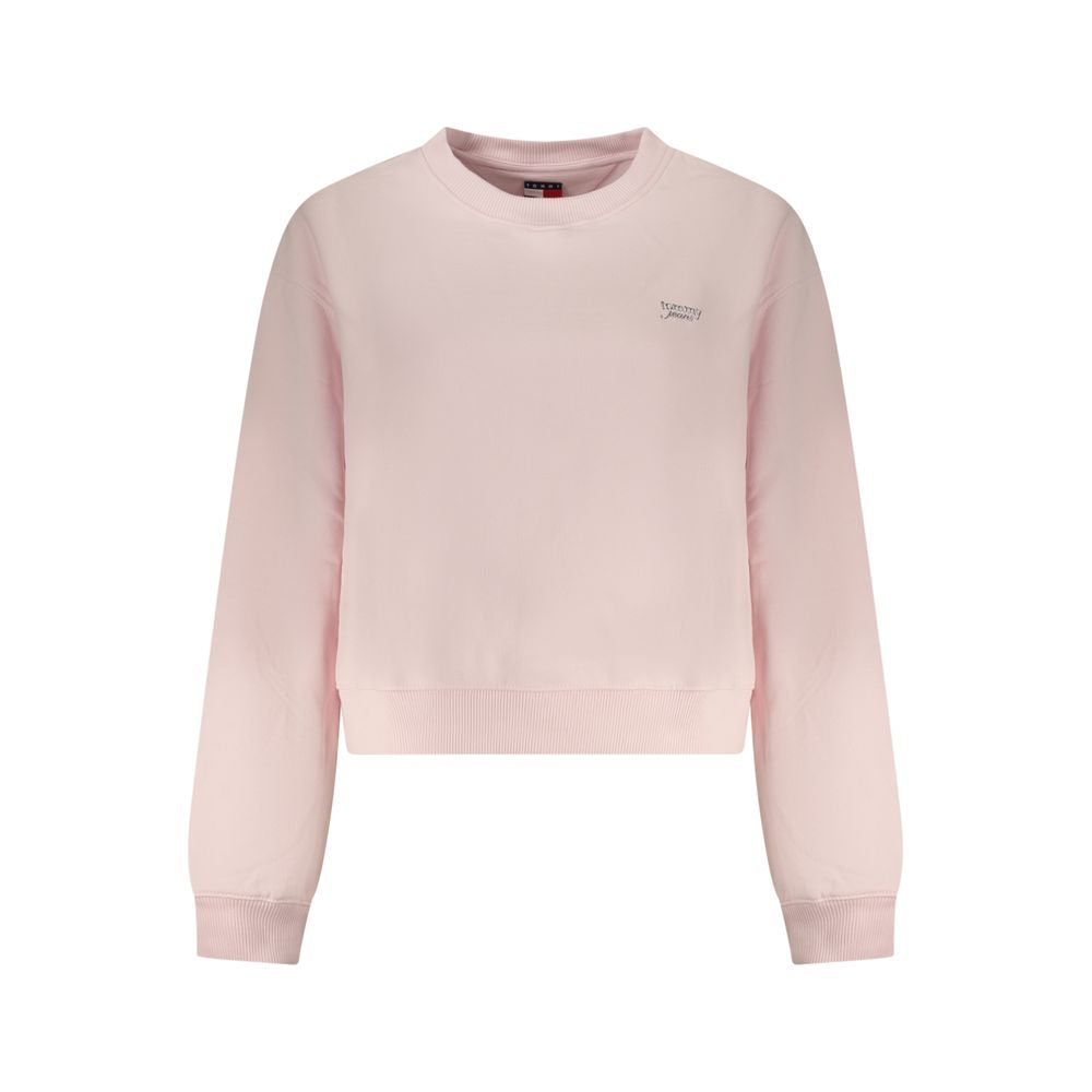Sweatshirt pour femme Tommy Hilfiger en coton rose avec logo coloré, manches longues et coupe décontractée.