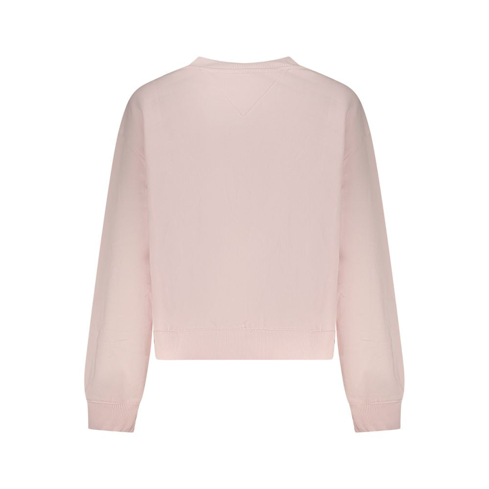 Sweatshirt rose en coton pour femmes de Tommy Hilfiger, coupe décontractée, avec logo discret sur la poitrine.