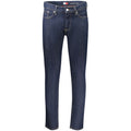Jean homme slim tapered en coton bleu de la marque Tommy Hilfiger, visible avec détails et poches arrière.