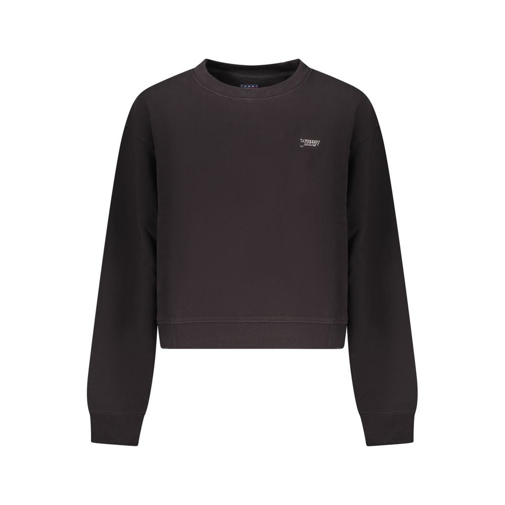 Sweatshirt pour femmes en coton noir de la marque Tommy Hilfiger, coupe décontractée et logo discret sur la poitrine.