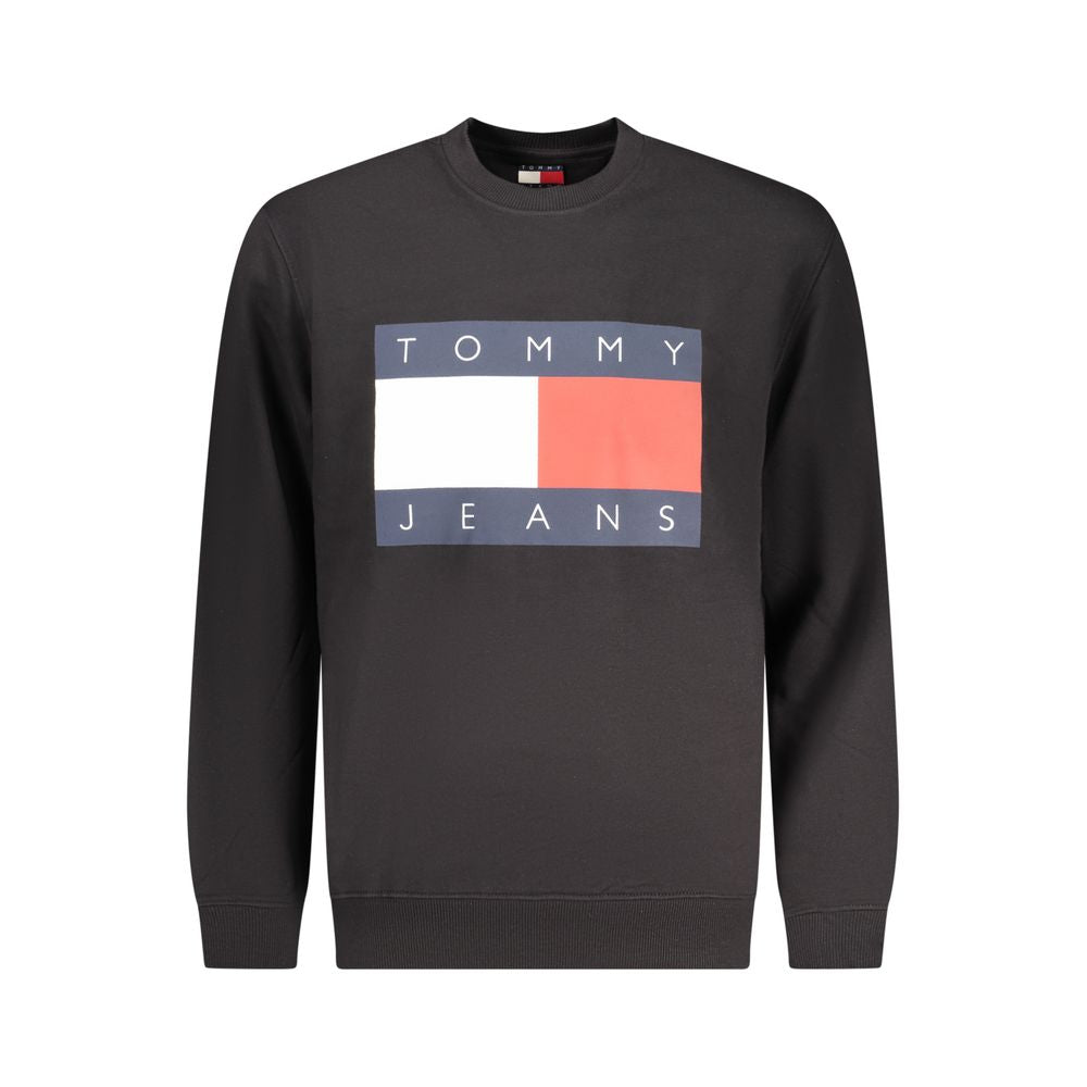 Sweatshirt homme en coton noir Tommy Hilfiger, style décontracté avec logo discret sur la poitrine.