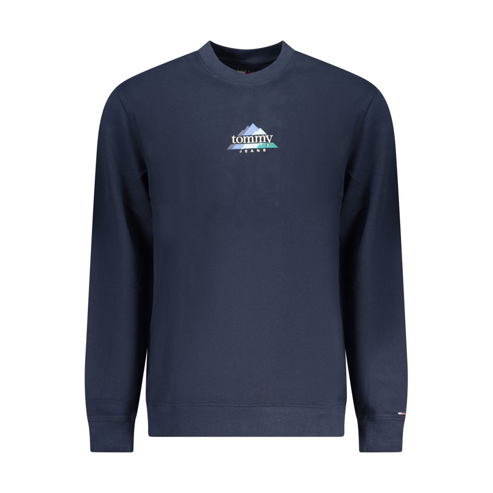 Sweat-shirt bleu en coton pour homme de la marque Tommy Hilfiger, manches longues et logo discret sur la poitrine.