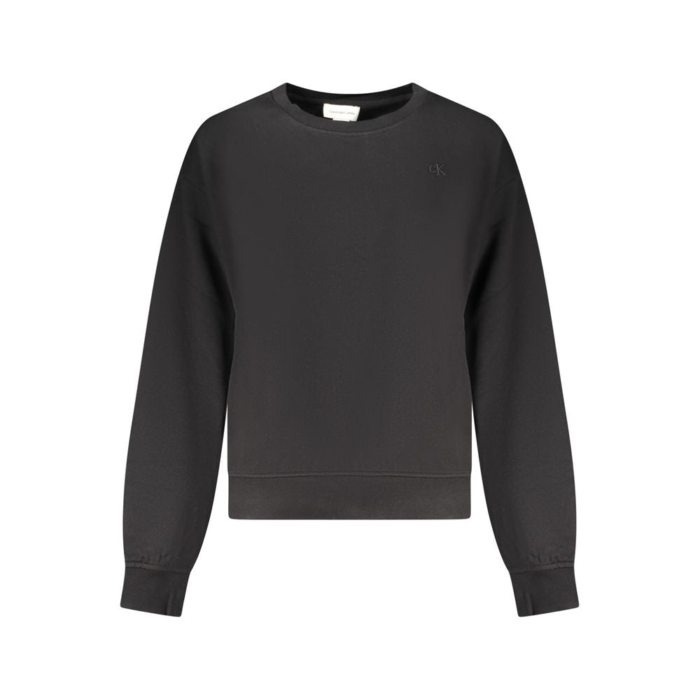 Sweat-shirt pour femmes Calvin Klein en coton noir, style décontracté, avec logo discret sur la poitrine.