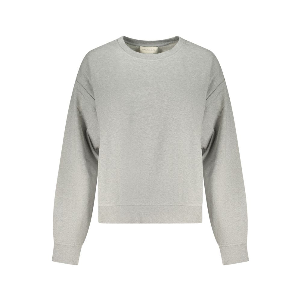 Sweat-shirt gris en coton pour femmes de la marque Calvin Klein, coupe décontractée et style élégant.