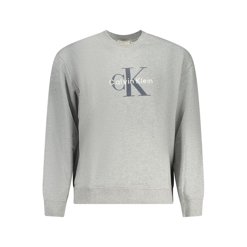 Sweatshirt pour homme Calvin Klein gris en coton, vue de face, détails du col et du logo discret.