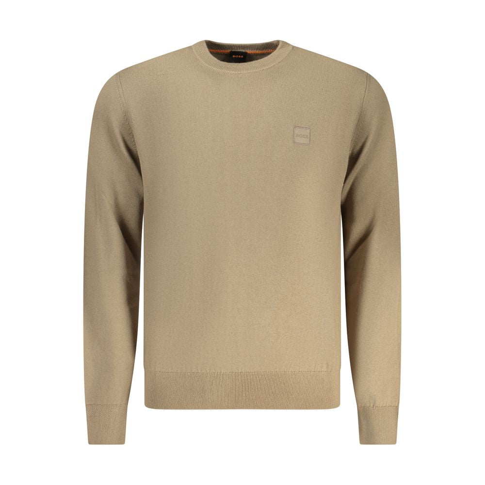 Pull en coton marron pour homme de la marque Hugo Boss, avec un col rond et une coupe élégante.