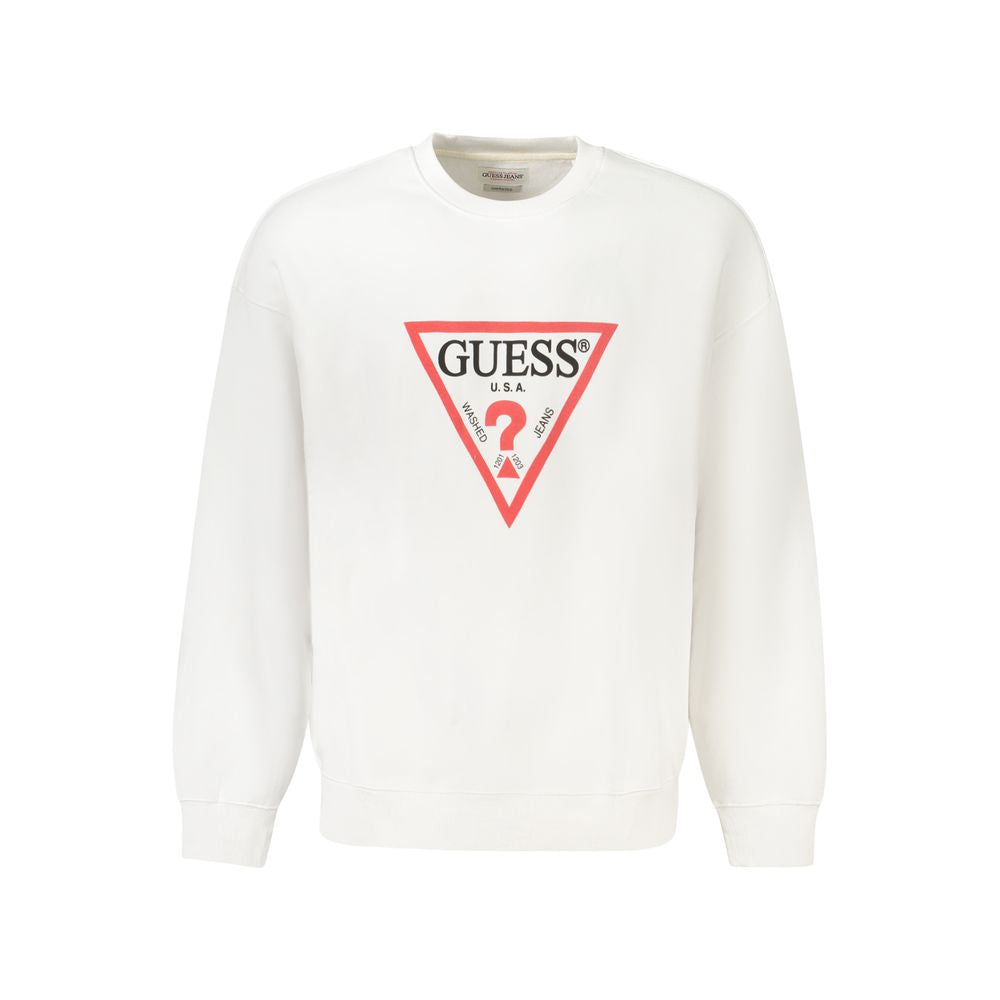 Pull-over blanc en coton pour homme de Guess Jeans, vue de face avec col rond et manches longues.