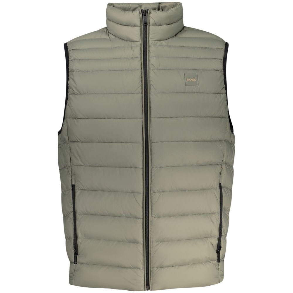 Veste homme Hugo Boss Verde en poliammide, coupe moderne avec fermeture éclair et col haut.