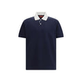 Chemise polo en coton bleu de Gucci avec col classique et logo brodé, vue de face.