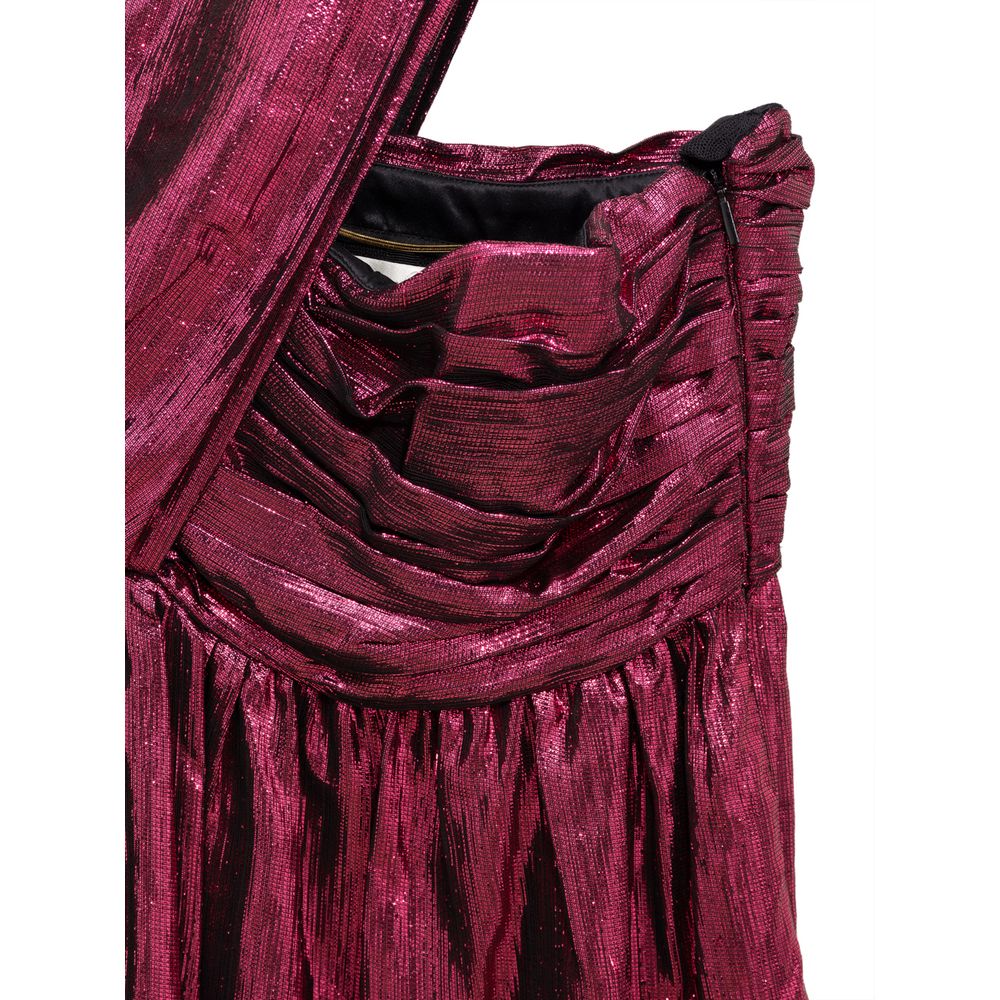 Robe courte en viscose fuchsia de Saint Laurent, silhouette élégante avec manches courtes et décolleté en V.