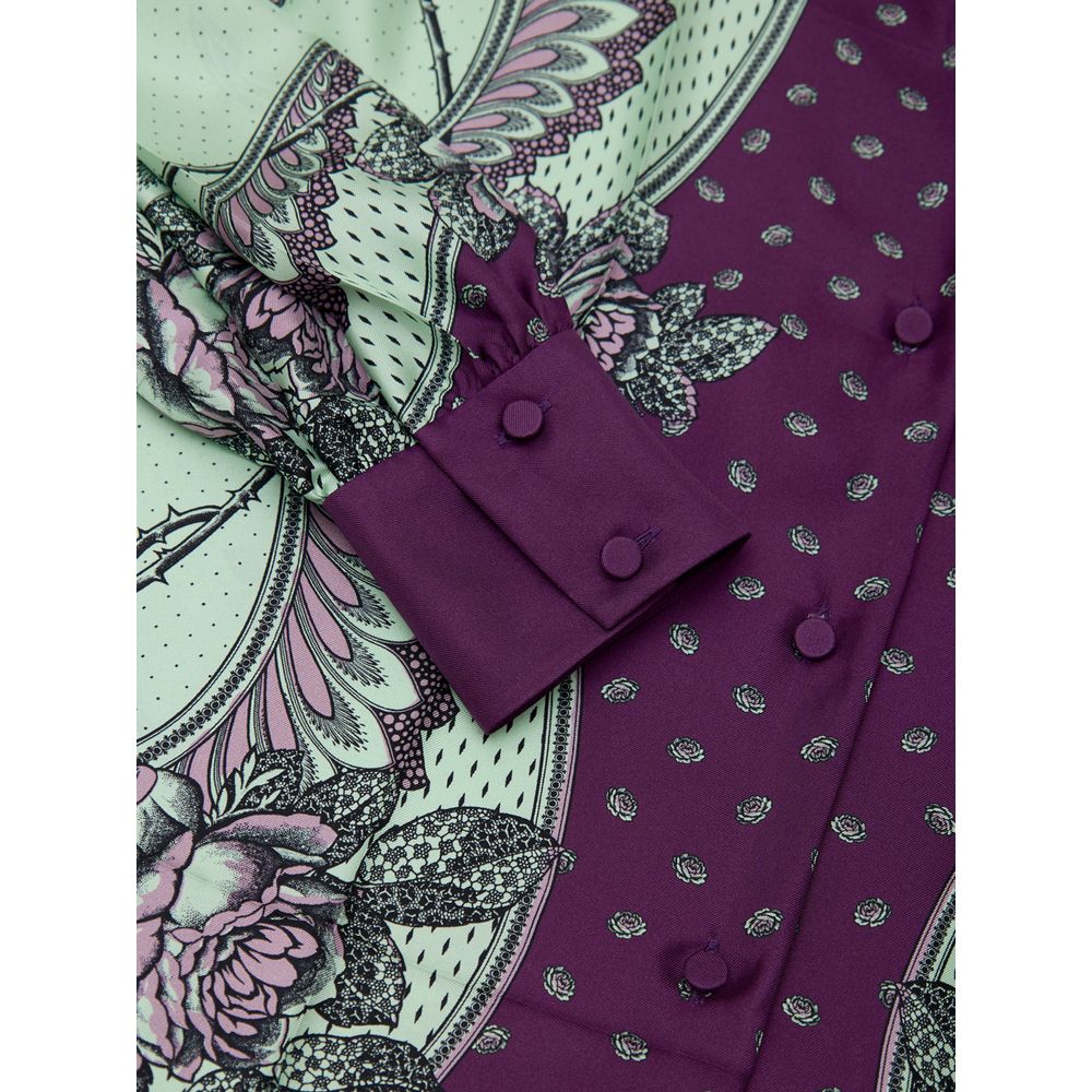 Chemise en soie verte Gucci avec motif élégant, manches longues et col classique, tissu luxueux et finition soignée visible sur l'image.