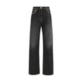 Jeans droits en coton noir de marque Versace, style classique et ajusté, visibles avec détails de couture.