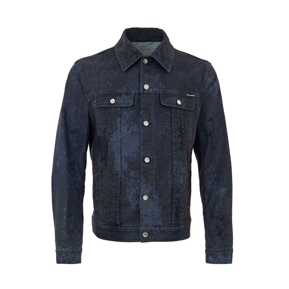 Veste en jean en coton gris de Dolce & Gabbana, coupe décontractée, détails modernes, portée sur un mannequin.