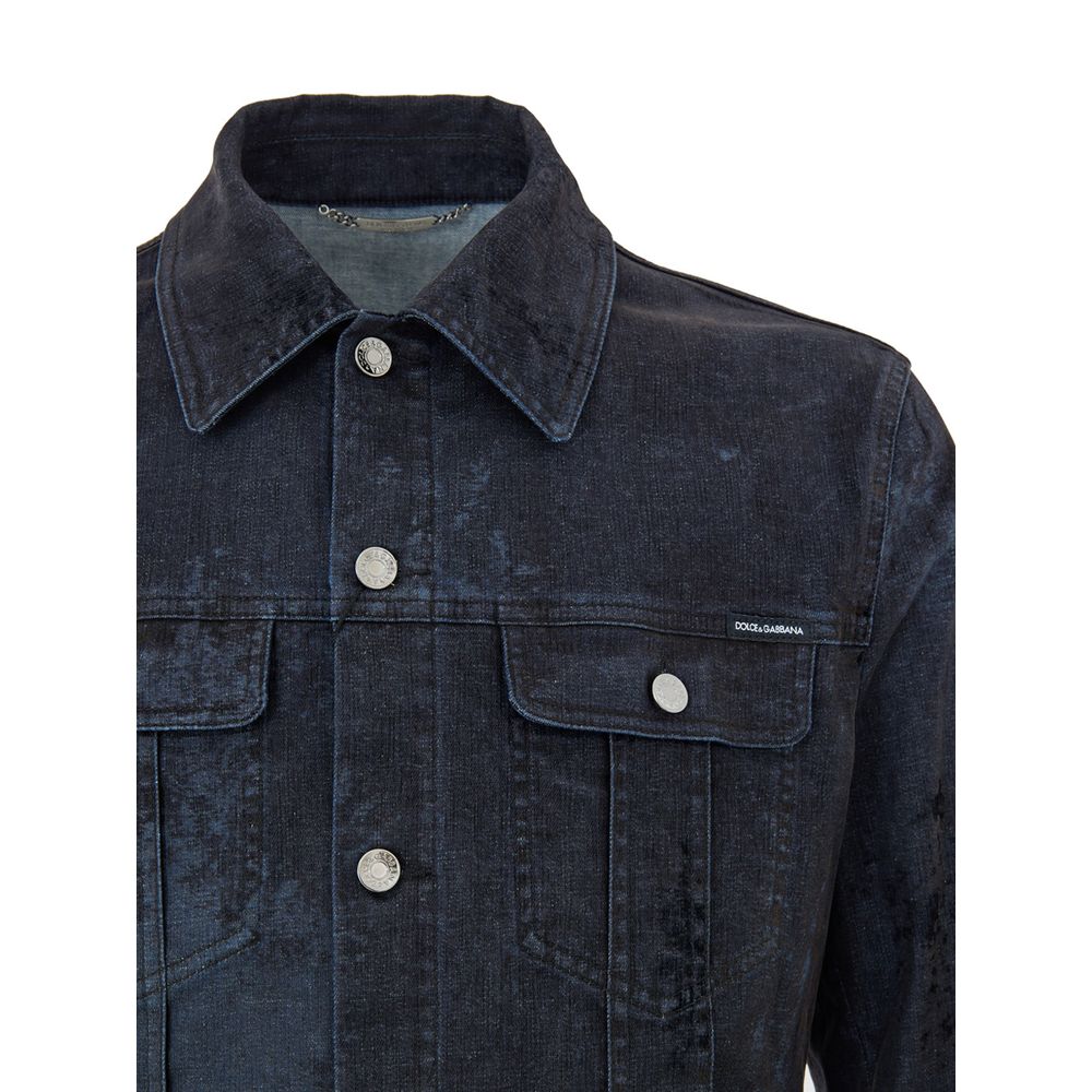 Veste en jean en coton gris de Dolce & Gabbana, coupe classique et détails modernes, vue de face.