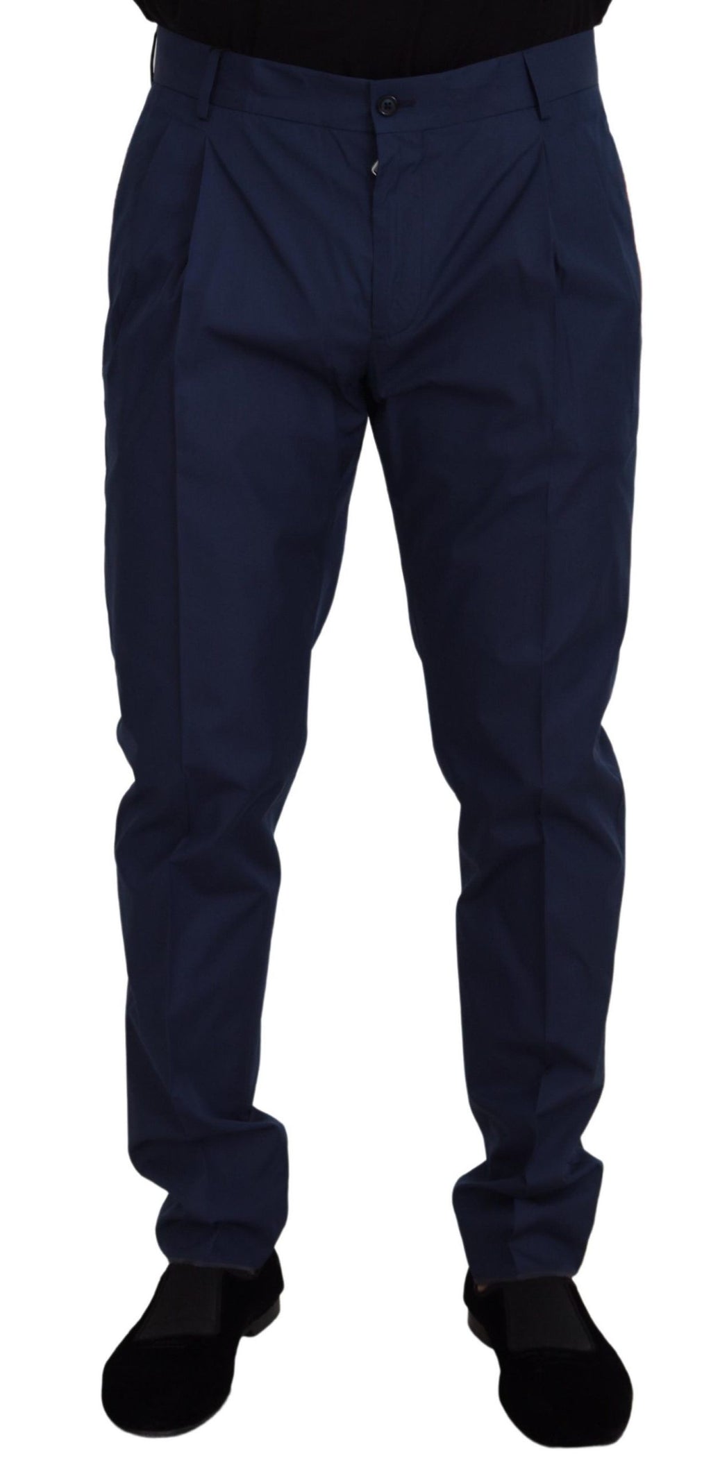 Pantalons en coton bleu Dolce & Gabbana pour femme, coupe élégante et moderne, visible sur un fond neutre.