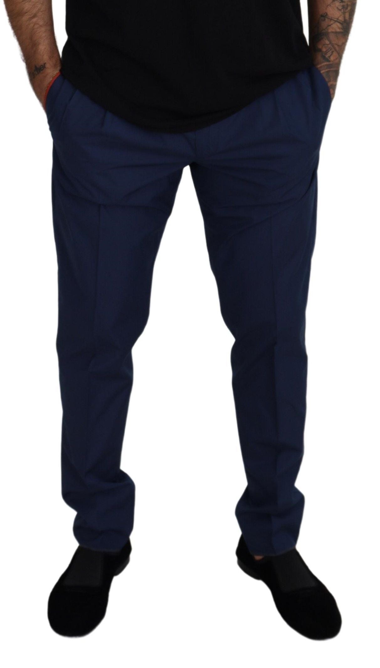 Pantalons en coton bleu Dolce & Gabbana pour femme, coupe élégante et tissu léger, parfaits pour un style chic et sophistiqué.