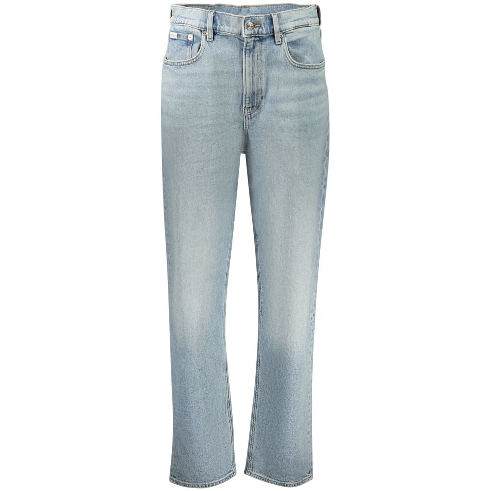 Jeans pour femmes Calvin Klein Azzurro en coton, coupe ajustée, denim bleu clair, détails classiques et couture soignée.