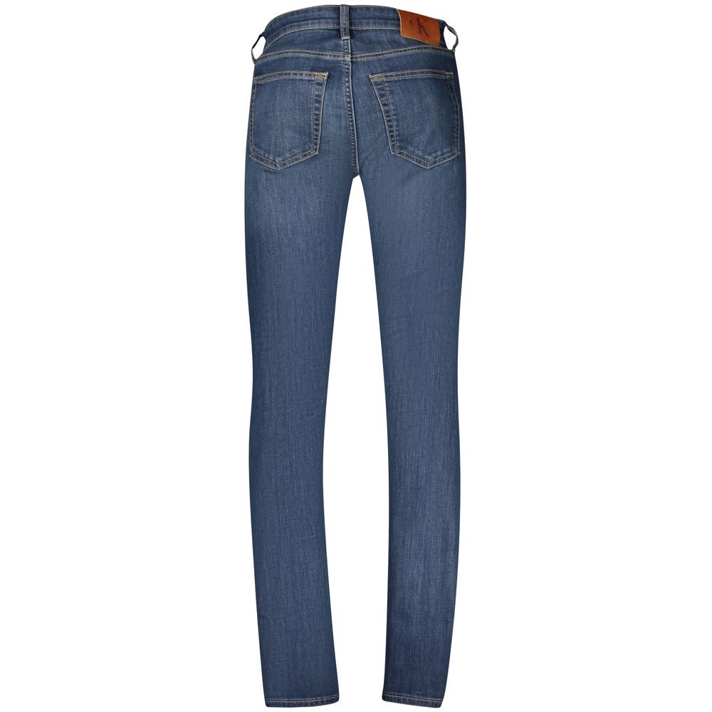 Jeans homme en coton Calvin Klein Blu, coupe classique, détail de la poche et de la fermeture éclair, style décontracté.