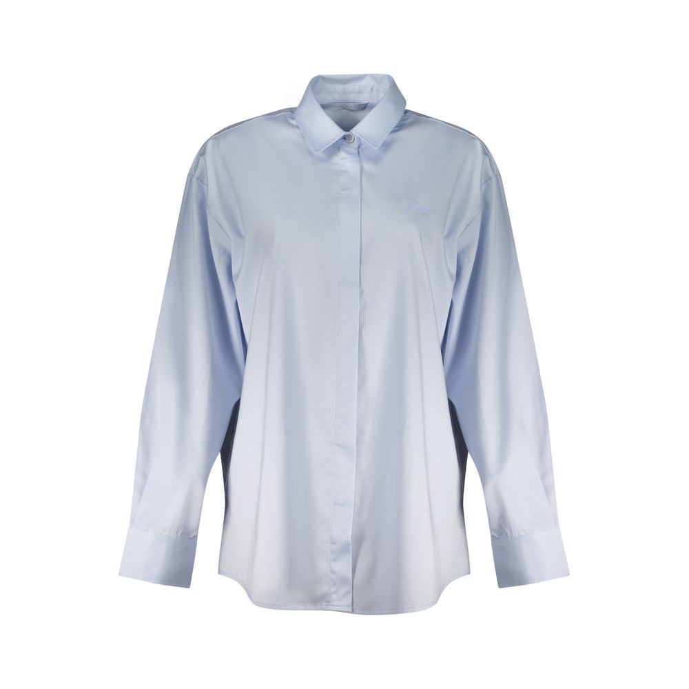 Chemise pour femmes Guess Jeans en coton bleu azur, style décontracté avec col et manches longues, idéale pour un look casual.
