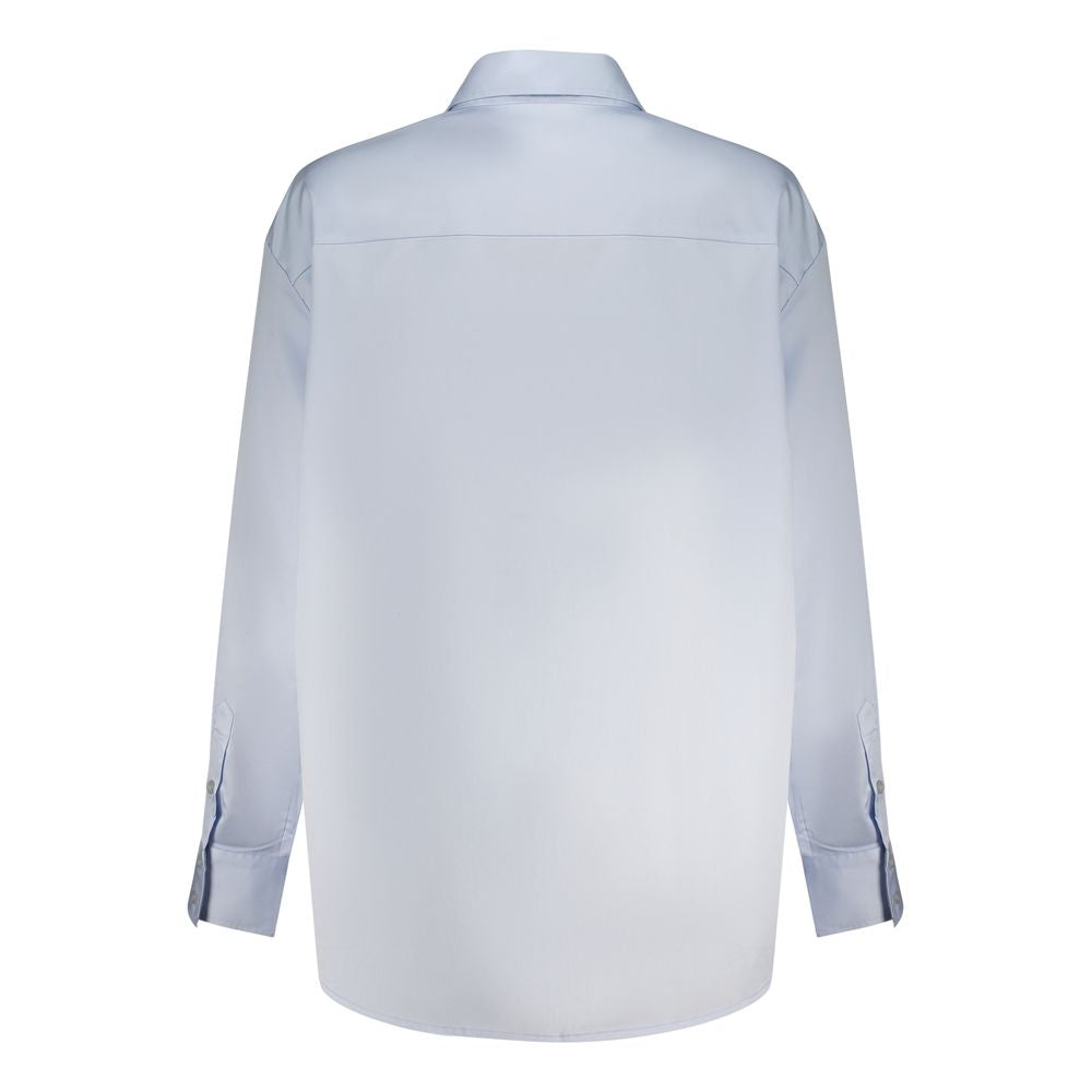 Chemise pour femmes Guess Jeans en coton bleu azur, style décontracté avec col et boutons, adaptée pour un look casual.